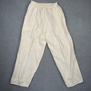 FLAX by Angelheart Pants Womens L 100% Linen Cream Lagenlook Beachy Pull On Boho